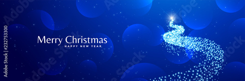 shiny creative christmas tree design blue banner