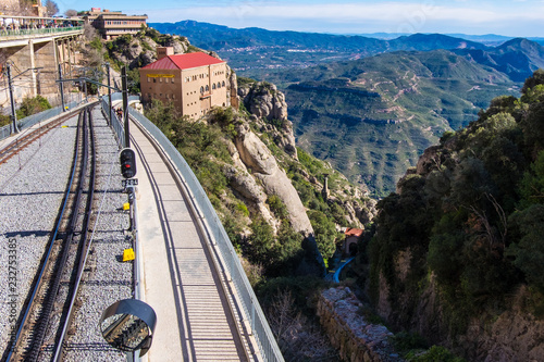 Canvas Print Cremallera train, Montserrat monastery on mountain in Barcelona, Catalonia