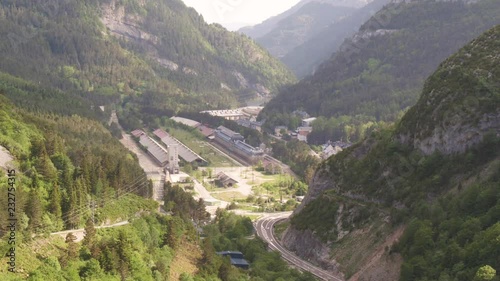 Time-lapse of the valley with Canfranc International railway station in the Spanish Pyrenees -medium wide shot
