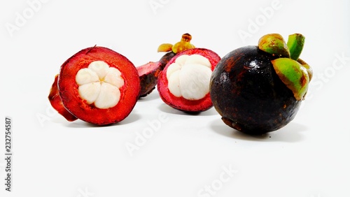 mangosteen tropical fruits in Asia on white background