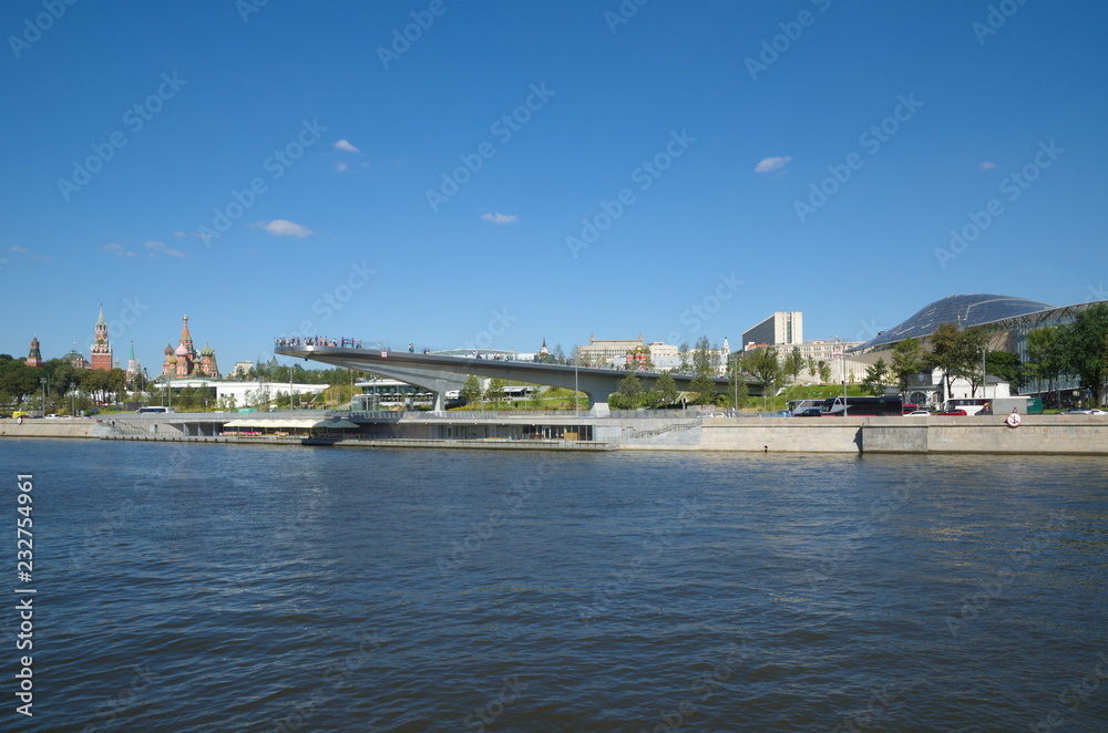 Moscow, Russia - August 24, 2018: Summer view on Moskvoretskaya embankment and a 