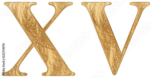 Roman numeral XV, quindecim, 15, fifteen, isolated on white background, 3d render