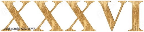 Foto Roman numeral XXXVI, sex et triginta, 36, thirty six, isolated on white backgrou