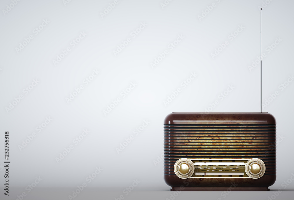 Vintage radio receiver on empty background 3d illustration Stock  Illustration | Adobe Stock