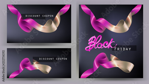 Black friday banners with twocolored ribbons. Vector illustration photo