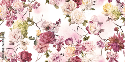 Seamless floral pattern, watercolor.