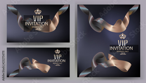 VIP elegant banners with two colored levitating ribbons. Vector illustration