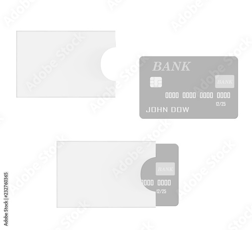 Bank chip credit card with card sleeve holder vector template