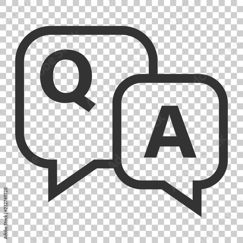 Question and answer icon in flat style. Discussion speech bubble vector illustration on isolated background. Question, answer business concept.