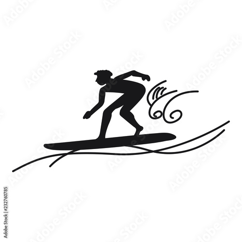 surfer and surfboard black fill on white background with waves