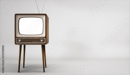 Vintage TV receiver on white background 3d rendering