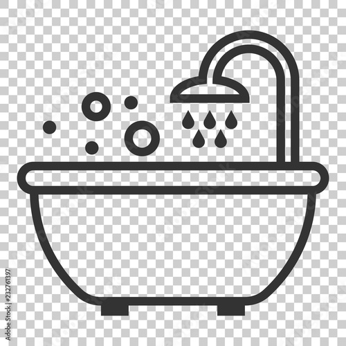 Bath shower icon in flat style. Bathroom hygiene vector illustration on isolated background. Bath spa business concept.