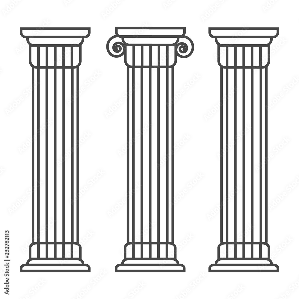 Greek and roman pillar. Outline vector pillar illustration