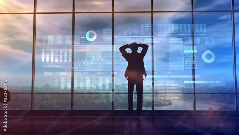 Male silhouette and stock exchange animation