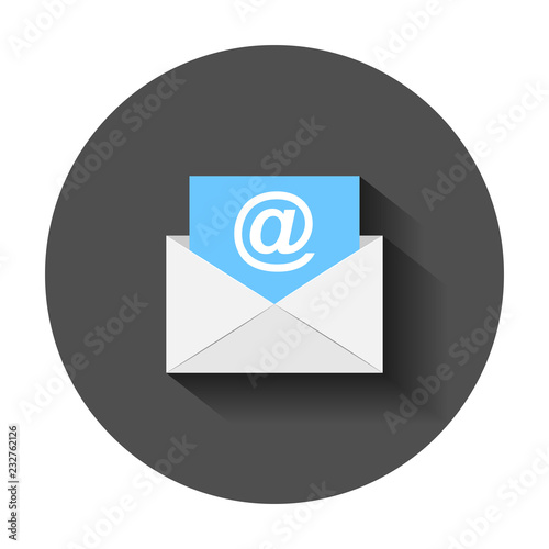 Mail envelope icon in flat style. Email message vector illustration with long shadow. Mailbox e-mail business concept.