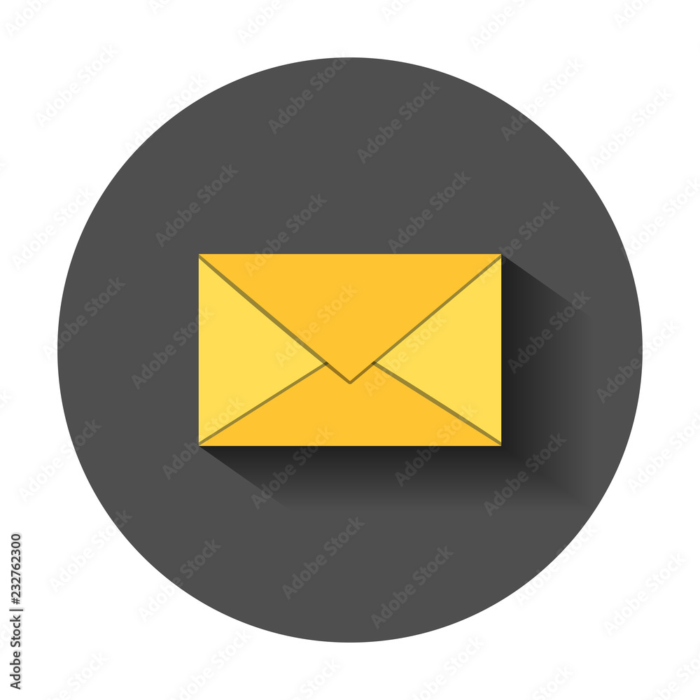 Mail envelope icon in flat style. Email message vector illustration with long shadow. Mailbox e-mail business concept. Mail envelope icon in flat style. Email message vector illustration with long shadow. Mailbox e-mail business concept.