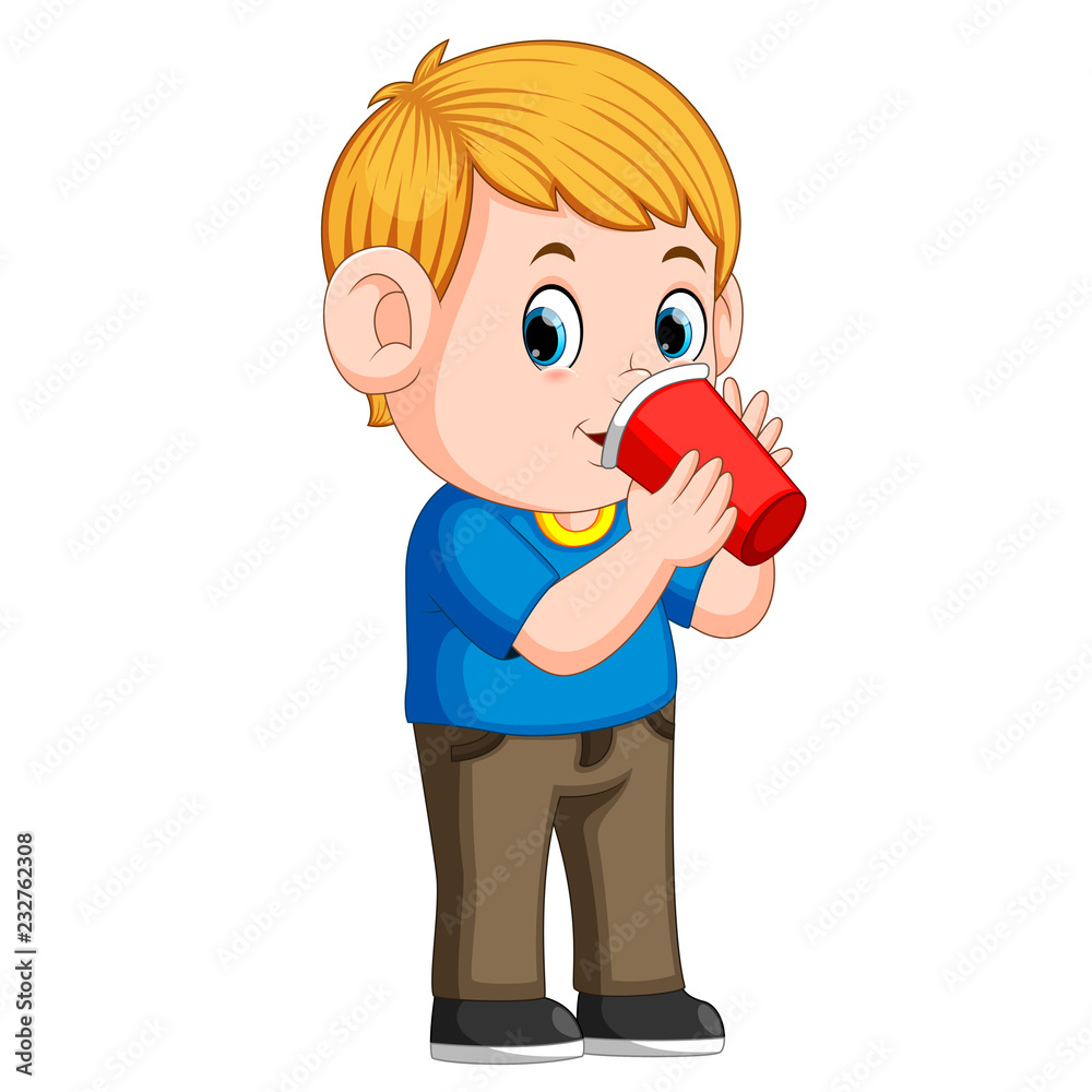 young boy drinking with paper cup