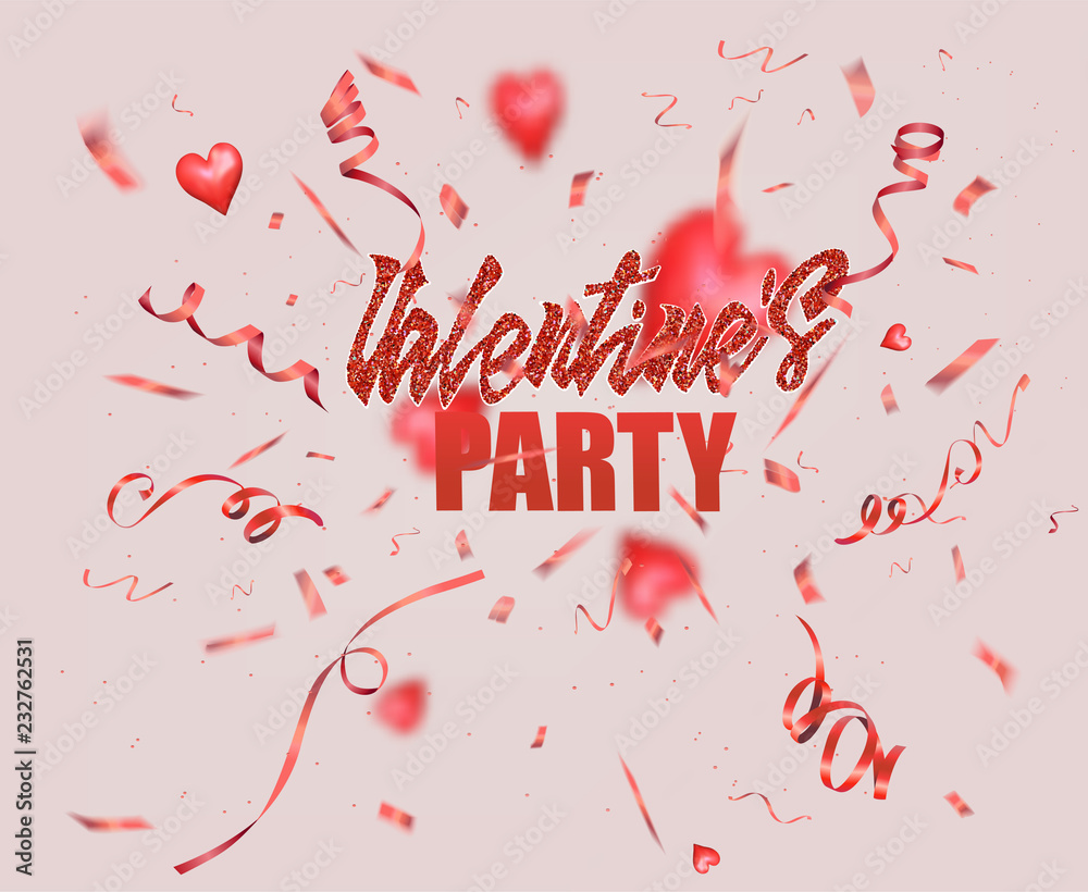 Red levitating hearts and serpentine. Vector illustration. Valentines Day Red levitating hearts and serpentine. Vector illustration. Valentines Day