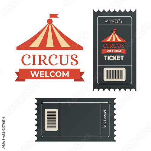 Old carnival circus banners. Circus ticket festival sign