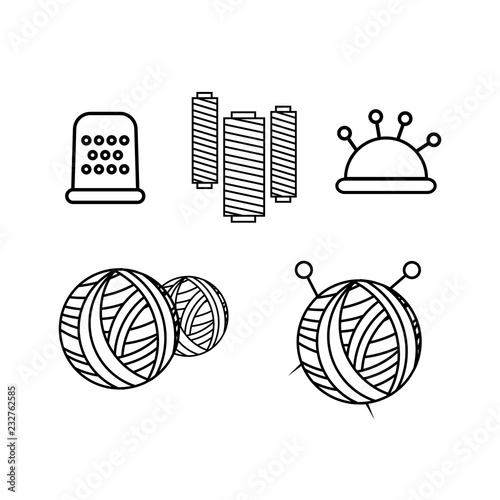 Sewing fashion needlework tailor vector icons. Tailoring and dressmaking craft