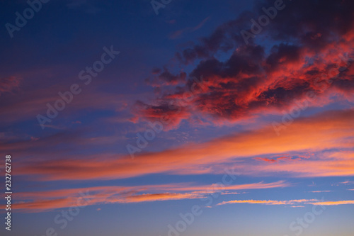 dramatic blue sky with orange clouds at sunset