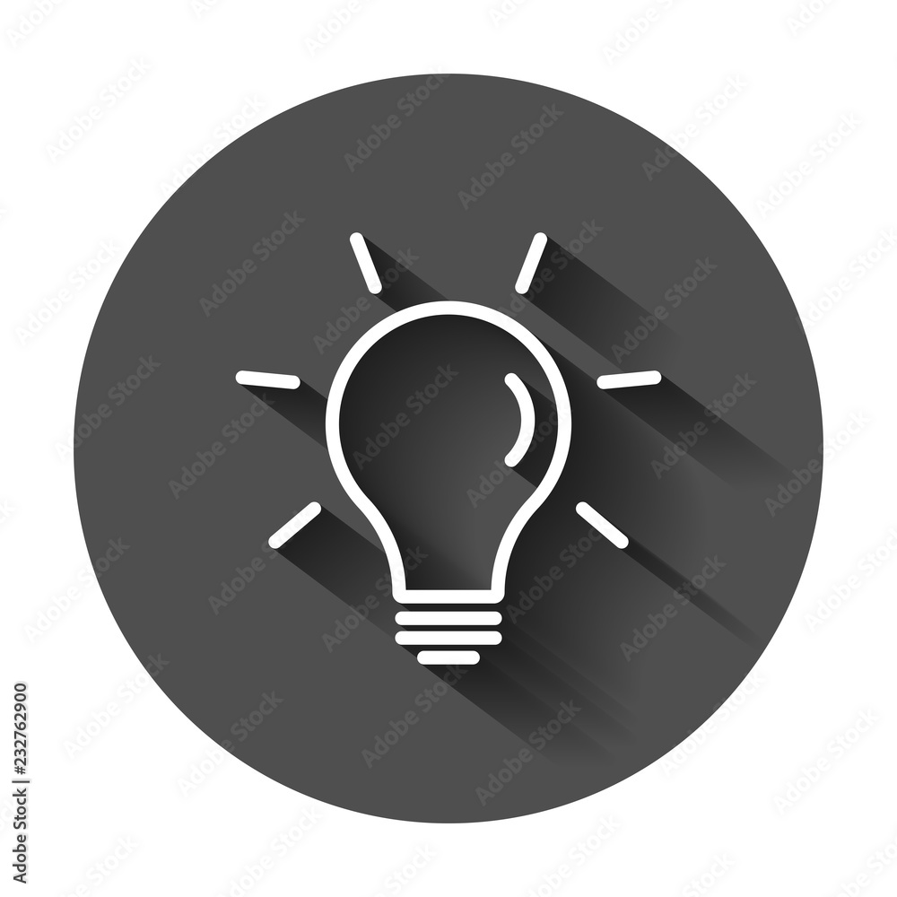 Light bulb icon in flat style. Lightbulb vector illustration with long shadow. Lamp idea business concept. Light bulb icon in flat style. Lightbulb vector illustration with long shadow. Lamp idea business concept.