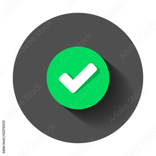 Check mark icon in flat style. Ok, accept vector illustration with long shadow. Tick business concept.