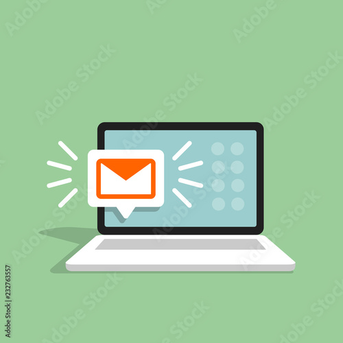 Email alert in laptop. Message on computer screen. Notification vector concept. Vector illustration in flat style.