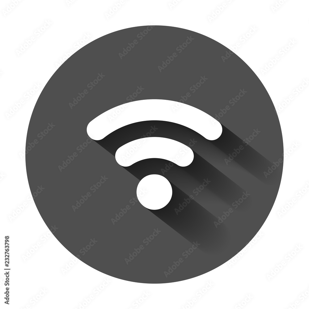Wifi internet sign icon in flat style. Wi-fi wireless technology vector illustration with long shadow. Network wifi business concept. Wifi internet sign icon in flat style. Wi-fi wireless technology vector illustration with long shadow. Network wifi business concept.