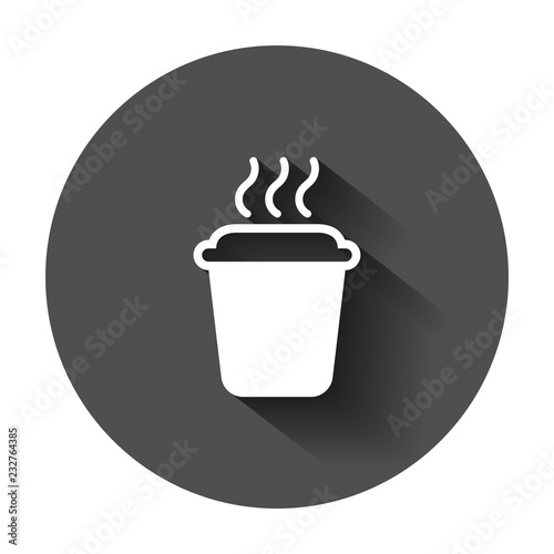 Coffee, tea cup icon in flat style. Coffee mug vector illustration with long shadow. Drink business concept.