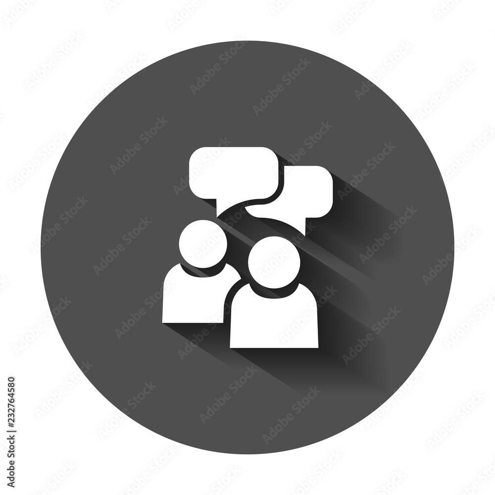 People with speech bubble icon in flat style. Business agreement vector illustration with long shadow. Partnership talk business concept. People with speech bubble icon in flat style. Business agreement vector illustration with long shadow. Partnership talk business concept.