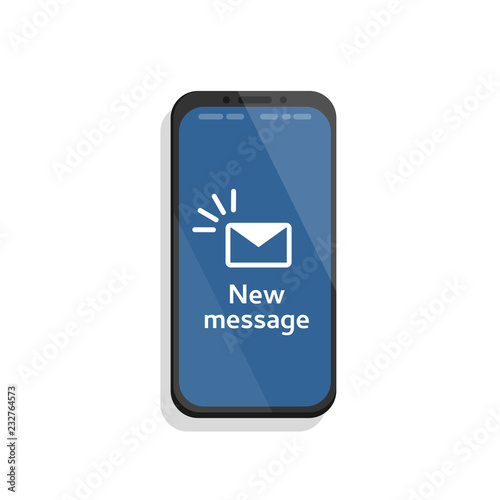 Message icon 3d. Reminder on screen smartphone. New email notification. Sms message concept in flat style. Isolated vector illustration.