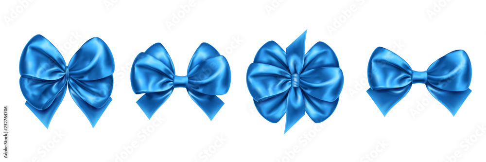 Set of isolated bow knots for gift decoration, satin bow-knots for present box or package adornment. Favor for new year or christmas, anniversary event and valentine day, wedding gift packaging Set of isolated bow knots for gift decoration, satin bow-knots for present box or package adornment. Favor for new year or christmas, anniversary event and valentine day, wedding gift packaging