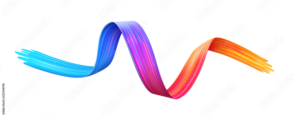 Wavy colorful brushstroke or curvy ribbon shape of brush paint, backdrop texture made with felt-tip pen, watercolor trace or abstract colourful smear, isolated background template design - obrazy, fototapety, plakaty 