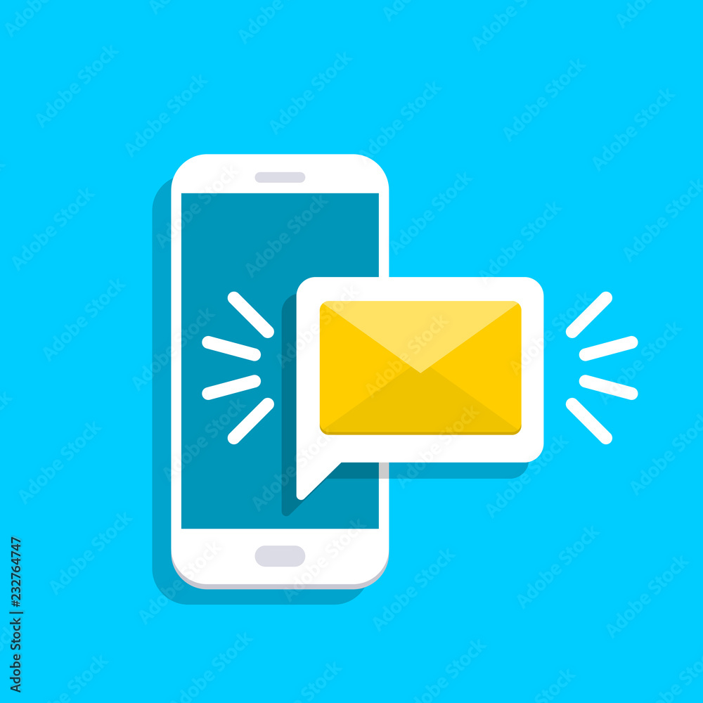 Message icon 3d. Reminder on screen smartphone. New email notification. Sms message concept in flat style. Isolated vector illustration. Message icon 3d. Reminder on screen smartphone. New email notification. Sms message concept in flat style. Isolated vector illustration.