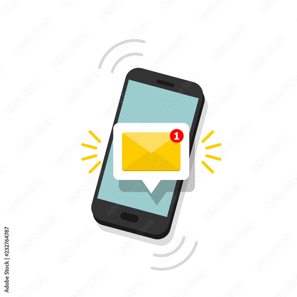 Message icon 3d. Reminder on screen smartphone. New email notification. Sms message concept in flat style. Isolated vector illustration. - obrazy, fototapety, plakaty 