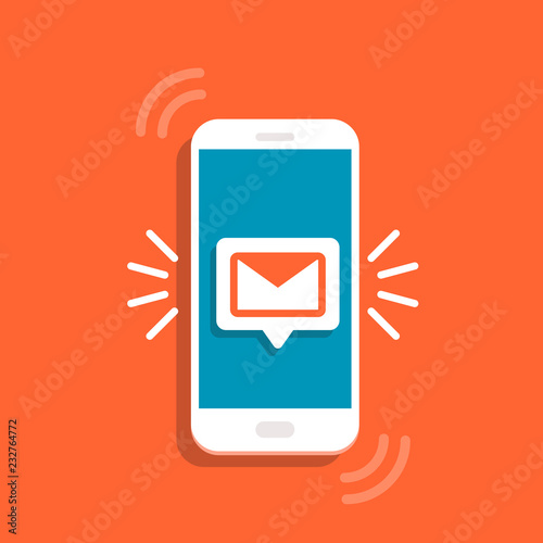 Message icon 3d. Reminder on screen smartphone. New email notification. Sms message concept in flat style. Isolated vector illustration.