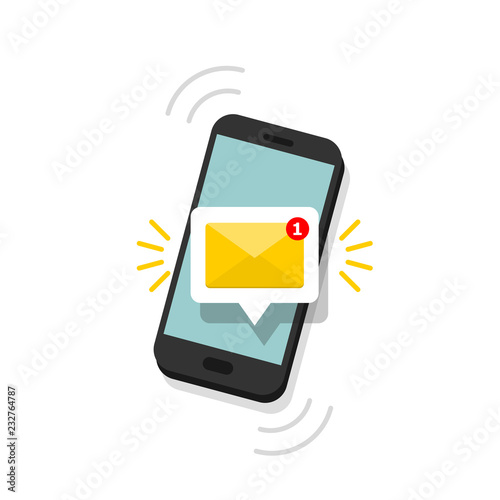 Message icon 3d. Reminder on screen smartphone. New email notification. Sms message concept in flat style. Isolated vector illustration. photo