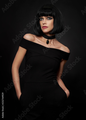 Beautiful brunette woman with kare hairstyle
