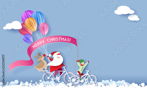 Merry Christmas design card with Santa and elf