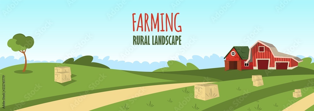 Vector concept image farming rural landscape Vector concept image farming rural landscape