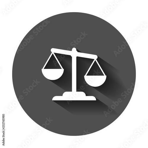 Scale comparison icon in flat style. Balance weight vector illustration with long shadow. Scale compare business concept.