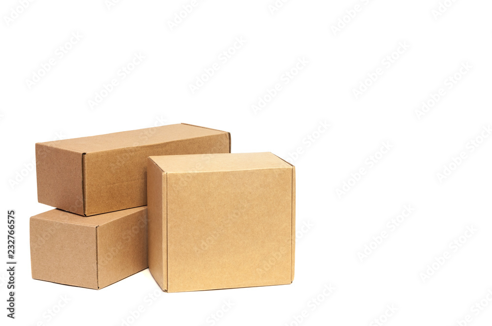 Cardboard boxes for goods on a white background. Different size. Isolated on white background.