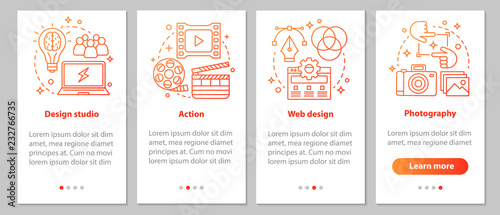 Design studio onboarding mobile app page screen with linear conc