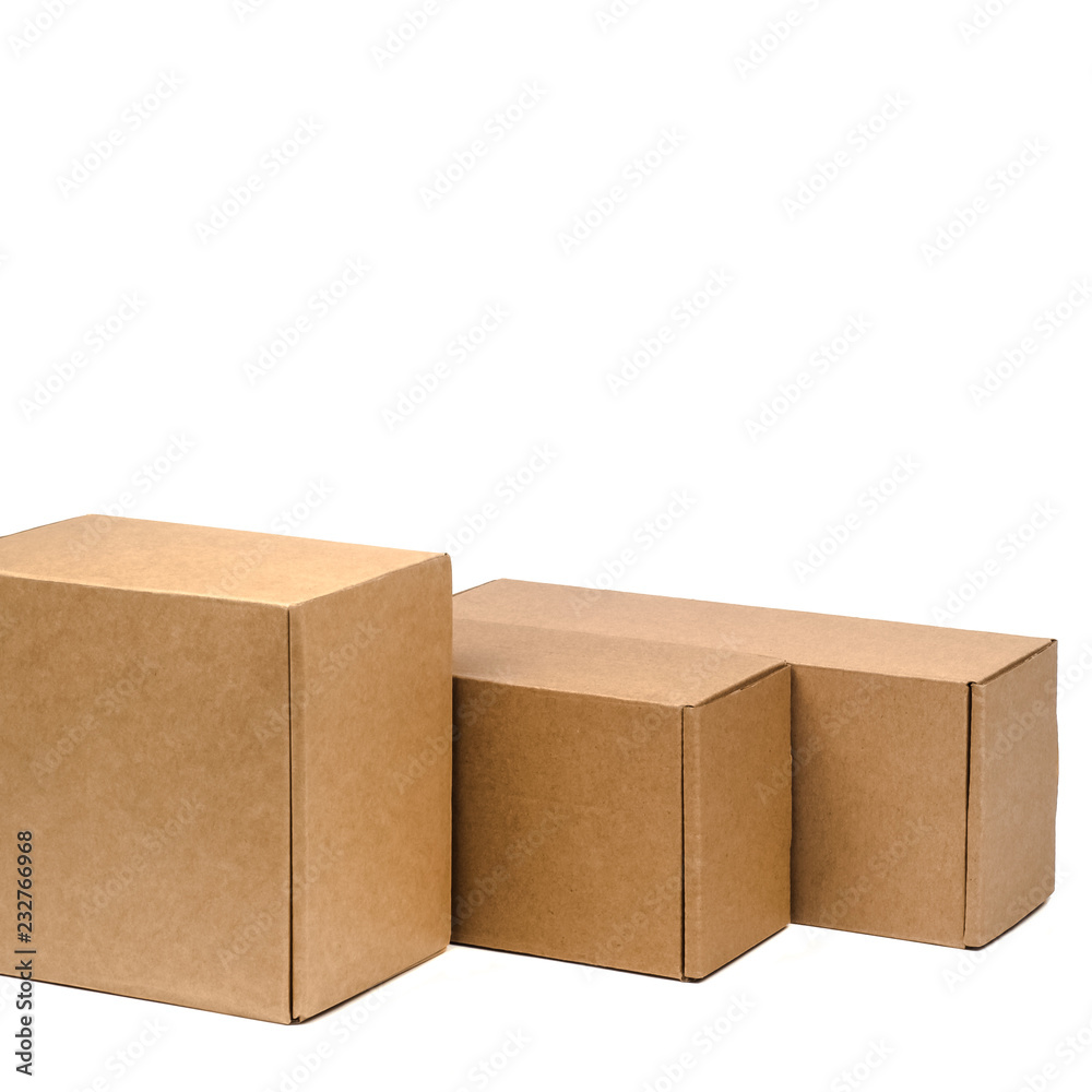 Cardboard boxes for goods on a white background. Different size. Isolated on white background. Cardboard boxes for goods on a white background. Different size. Isolated on white background.