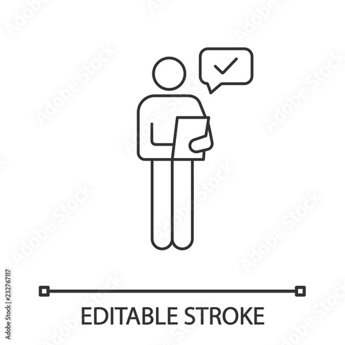 Person checking document linear icon