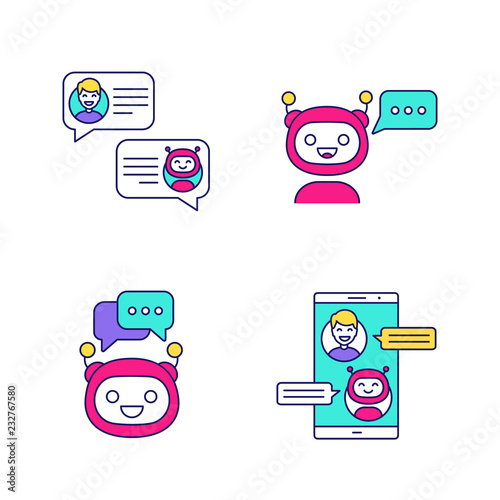 Chatbots color icons set