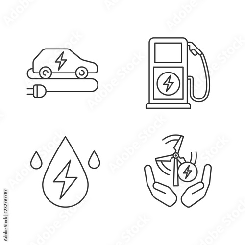 Electric energy linear icons set