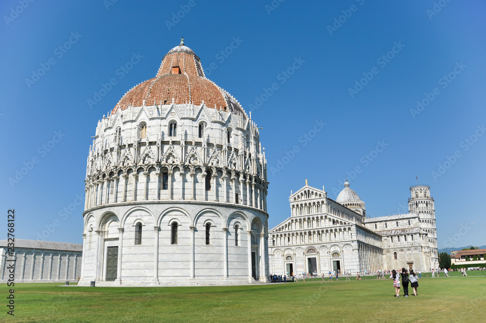 Baptistery with the Pisa Cathedral and the Leaning Tower of Pisa