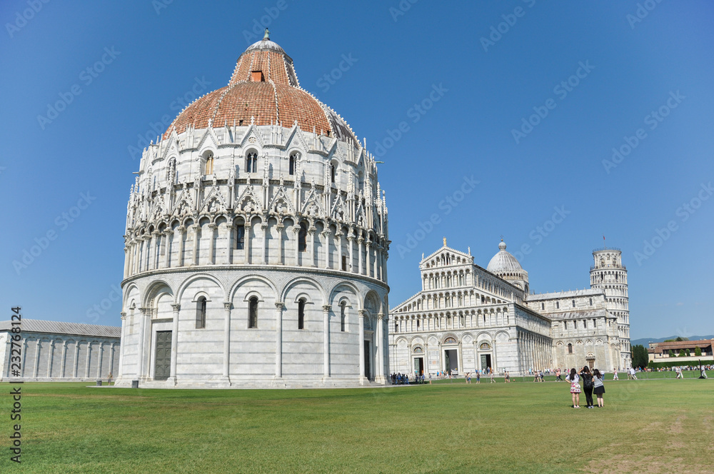 Baptistery with the Pisa Cathedral and the Leaning Tower of Pisa